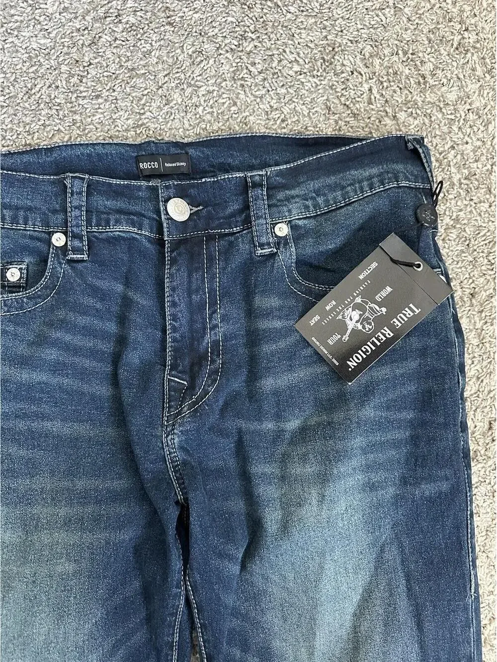 NEW True Religion Rocco Jeans Men's Blue Denim Pants Relaxed Skinny Size 34x32